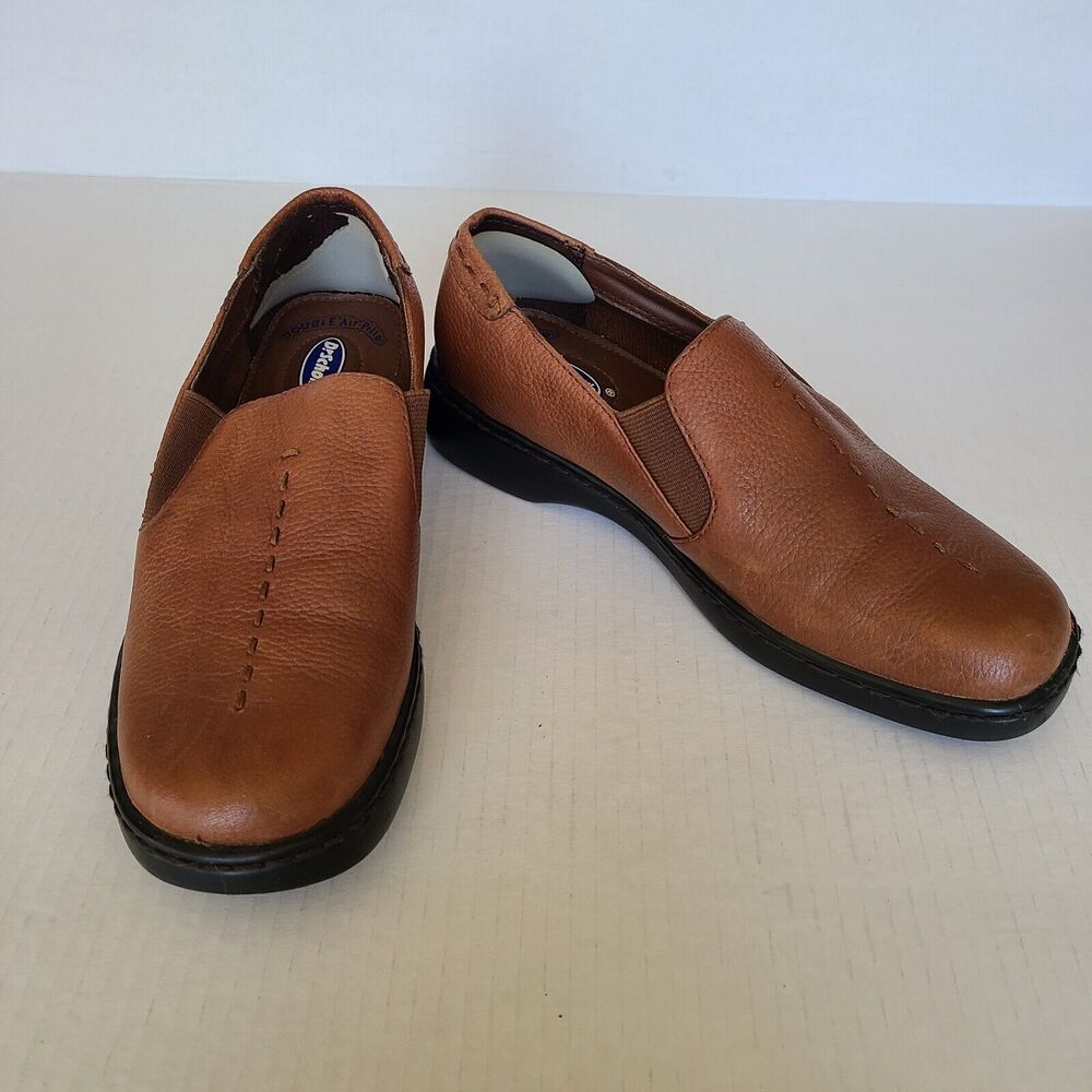 Dr Scholl's Women Shoes 6.5 M Dana Nubuk Leather Cognac Double Air‎ Pillo Slip